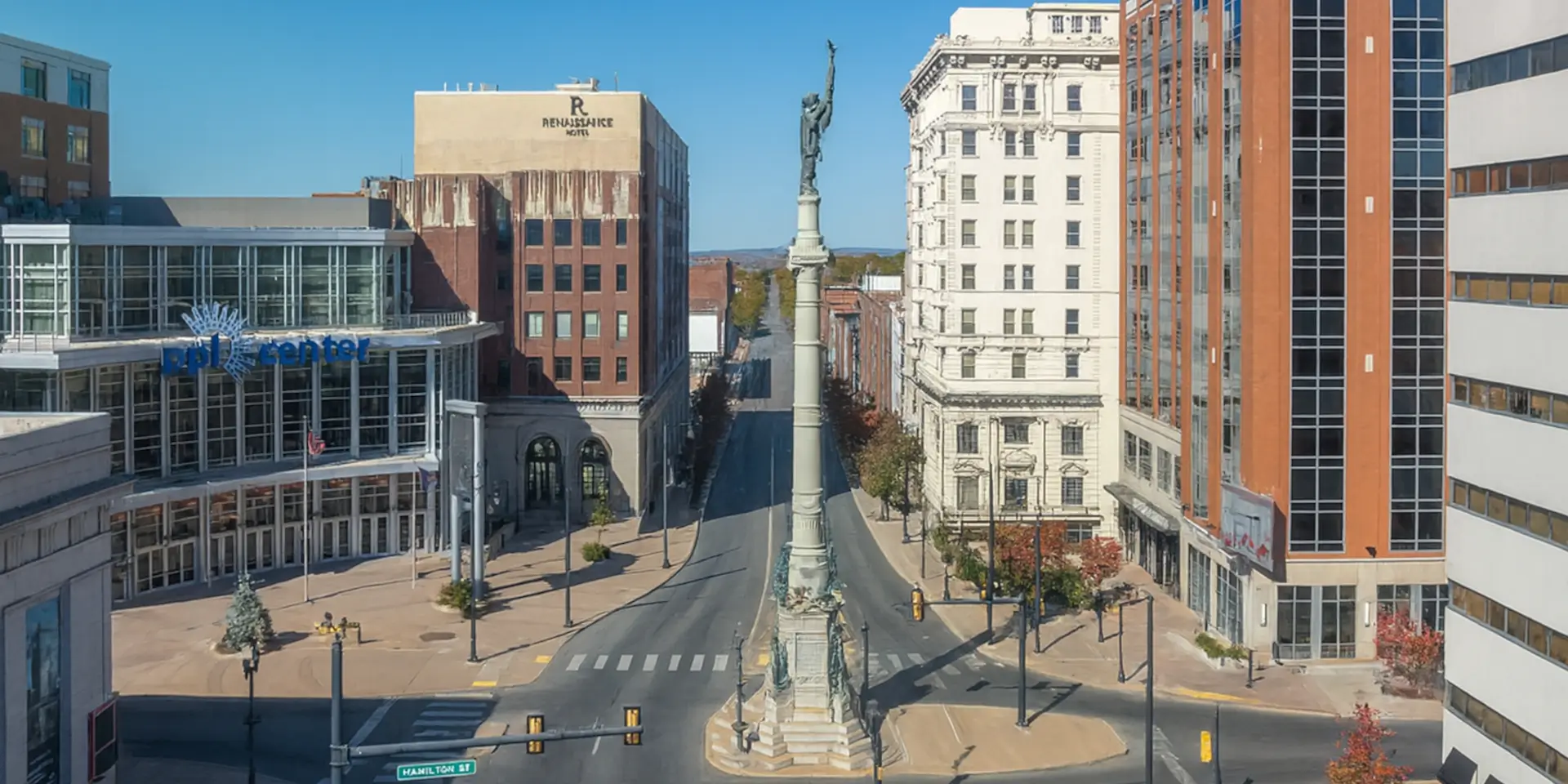View of buildings in downtown Reading, Pennsylvania.
