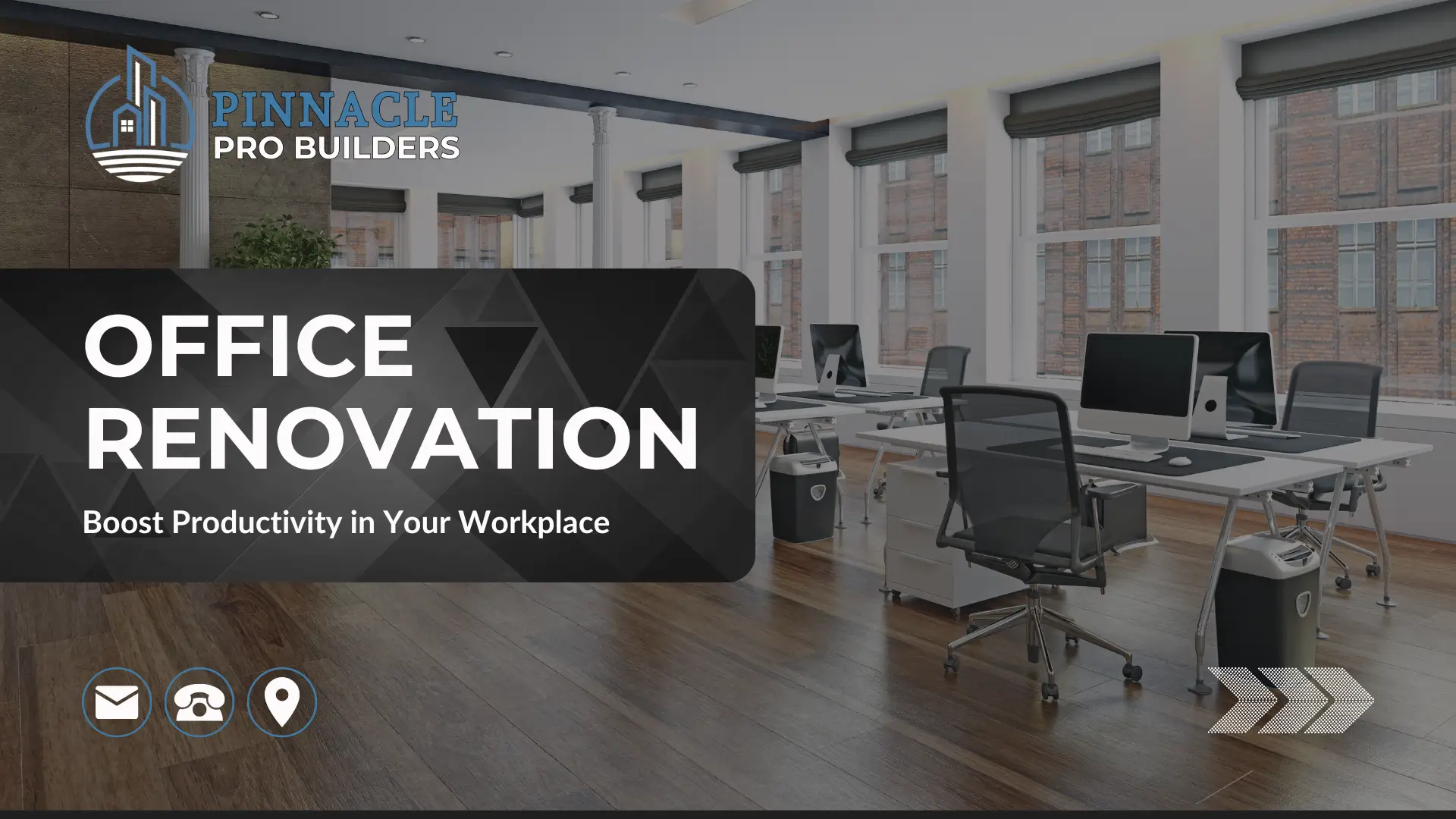 modern office with banner for blog post