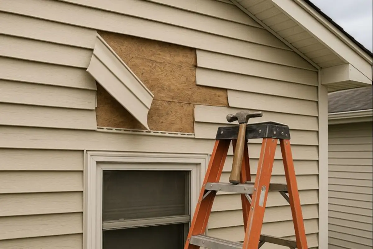 Roofers installing black roof tiles on residential home.